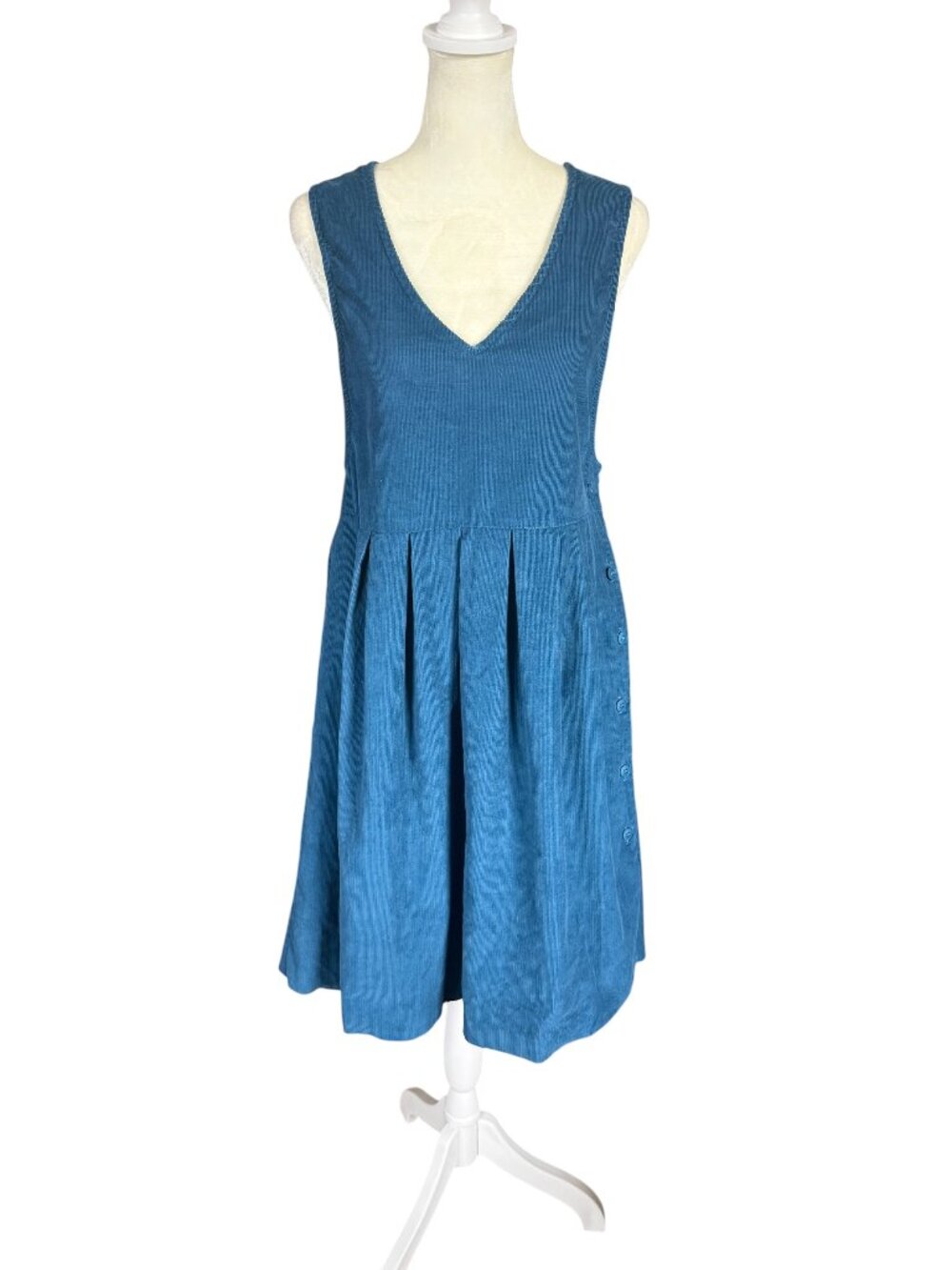 Via Sant Andrea teal blue sleeveless midi dress v-neck pleated women's size 12